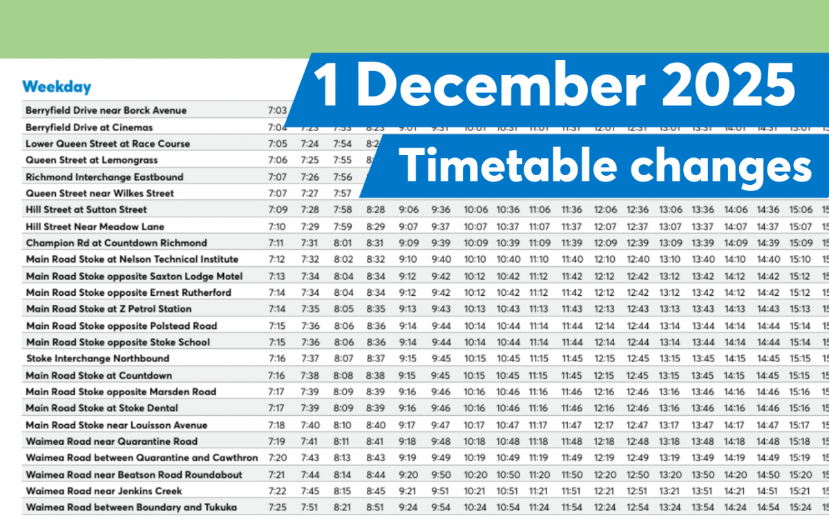1 December: Timetable updates