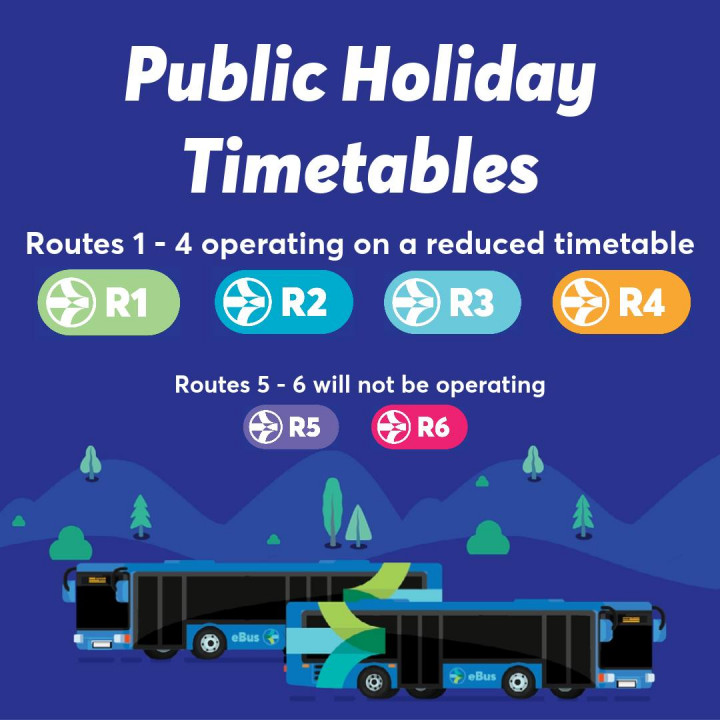 Public holiday - R1, R2, R3, R4 on reduced timetable, R5 and R6 will not be operating.